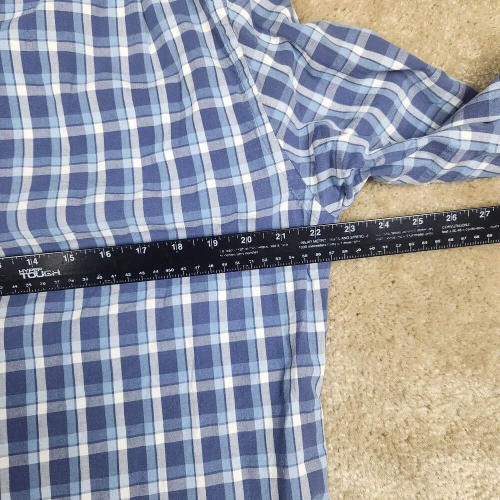 J Crew Shirt Mens L White Blue Plaid Check Flex Wash Button Up Slim A873